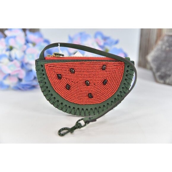 Tory Burch Beaded Watermelon Nubuck Leather Coin Purse NWT - Picture 2 of 7
